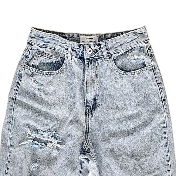 Cotton:On High Rise Loose Straight Leg Distressed Light Wash Jeans Womans Size 6 - Picture 4 of 8